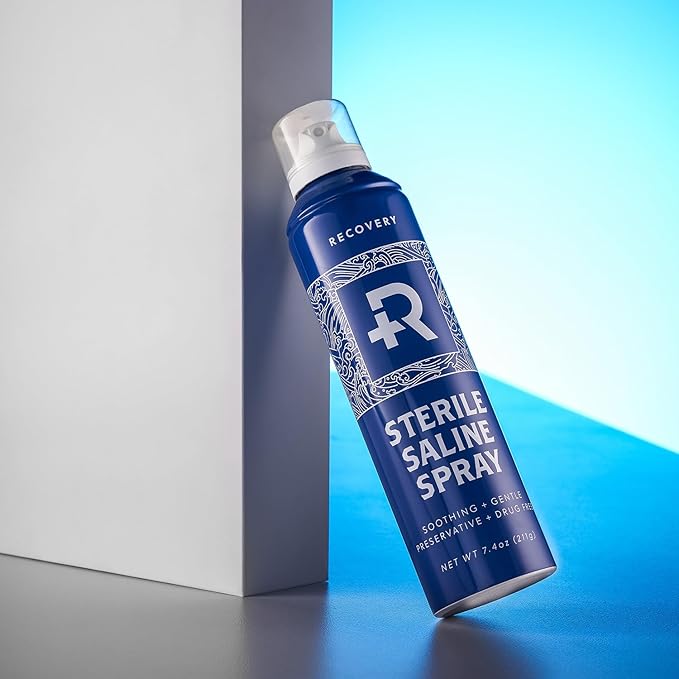 Recovery Aftercare Saline Piercing Aftercare Spray - Sterile Saline Solution for Ear, Belly & Nose Piercings - Removes Dirt & Debris - Soothing & Gentle Cleaner - Vegan & Preservative-Free (7.4 oz)