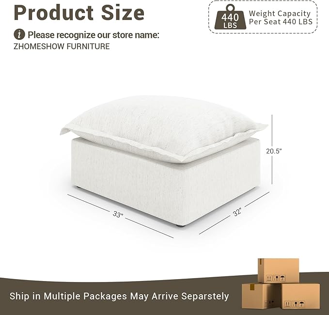Lopzeho Cloud Sectional Sofa, Down Fill Cloud Couch, Convertible Modular Couch with Washable Cover, Movable Ottoman, Sectional Couches for Living Room, Bedroom, Small Apartments, Linen, Cream White