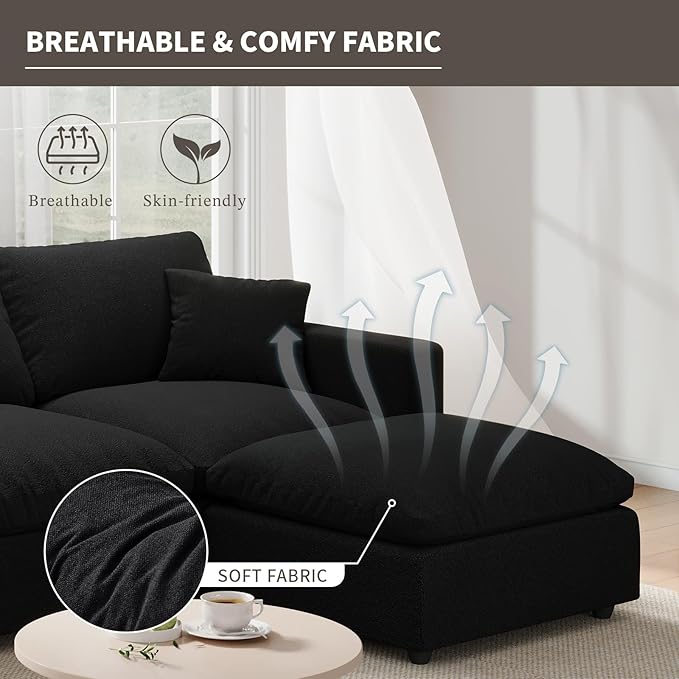 Modular Sectional Sofa Couch for Living Room, Convertible Upholstered Comfy Couches Deep Seat Sofa | Removable & Washable Cushion Covers, Filled with Down Cotton | Free Combination Sleeper Sofa Bed