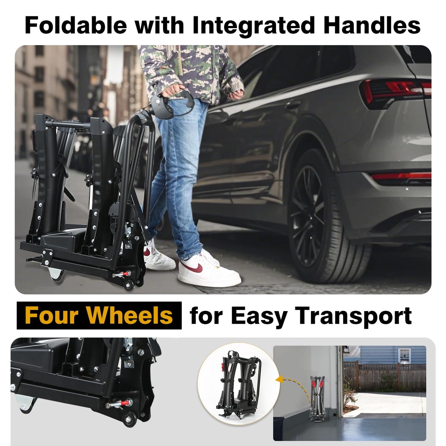 Iron Pro 200lbs EBike Rack with Ramp for 2 E-Bikes, Hitch Bike Rack for Cars SUVs Trucks, Foldable Tilting Bike Rack Platform for Tow Hitch with 2" Receiver, E-Bike Carrier Fits up to 5" Fat Tire