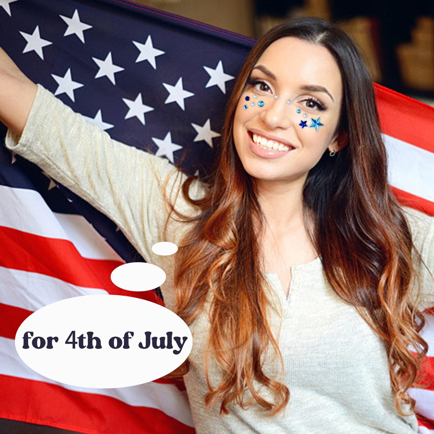 6 Sheets Blue Rhinestone Face Gems 4th of July Star Face Body Jewels Stickers Self-Adhesive Diamond Crystal Independence Day Par