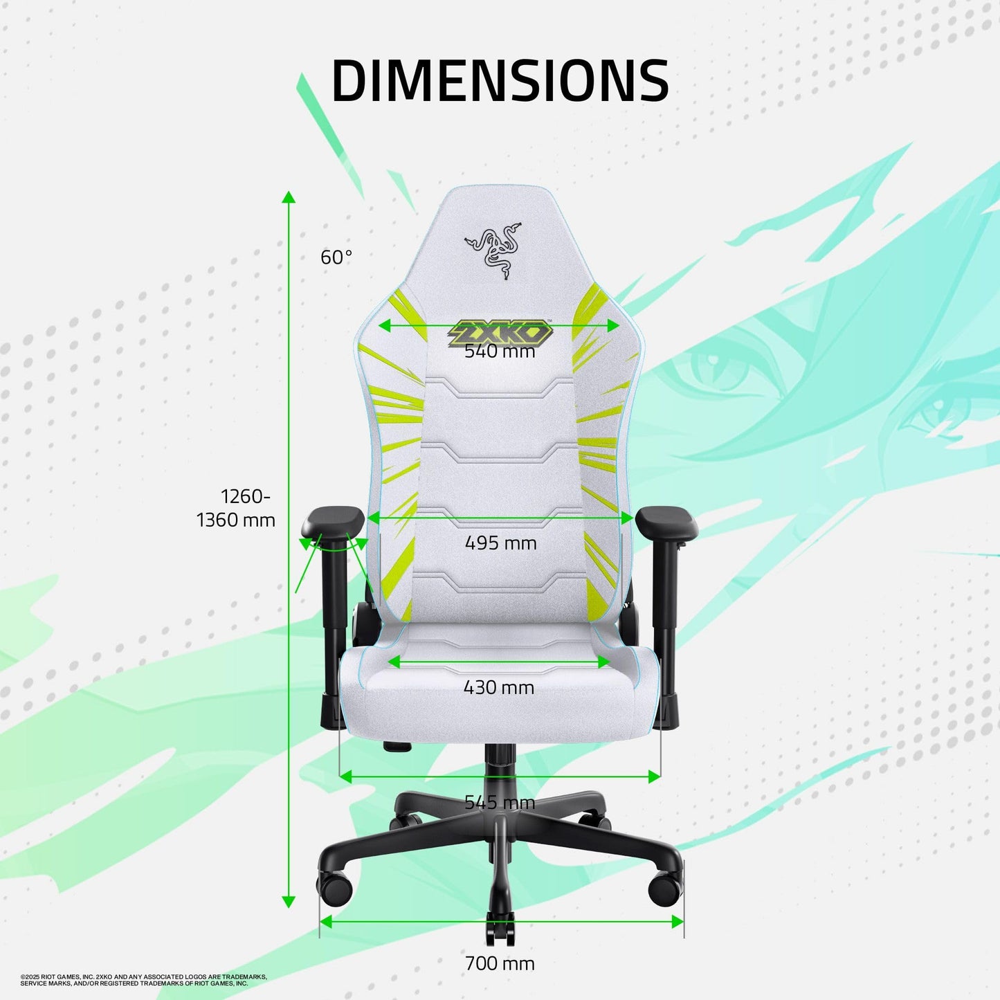 Razer Iskur V2 X Ergonomic Gaming Chair: Built-in Lumbar Support - Widened Seat - High Density Foam Cushions - Adjustable 152 Degree Recline - 2D Armrests - Plush Fabric Finish - 2XKO Edition