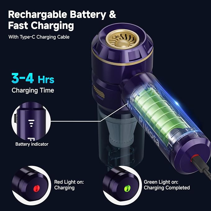 Handheld Vacuum Cordless, Car Vacuum Cleaner with High Power Strong Suction, Compressed Air Dusters with LED Light, Mini Portable Hand Vacuum Blower for Home, Pet (Navy)