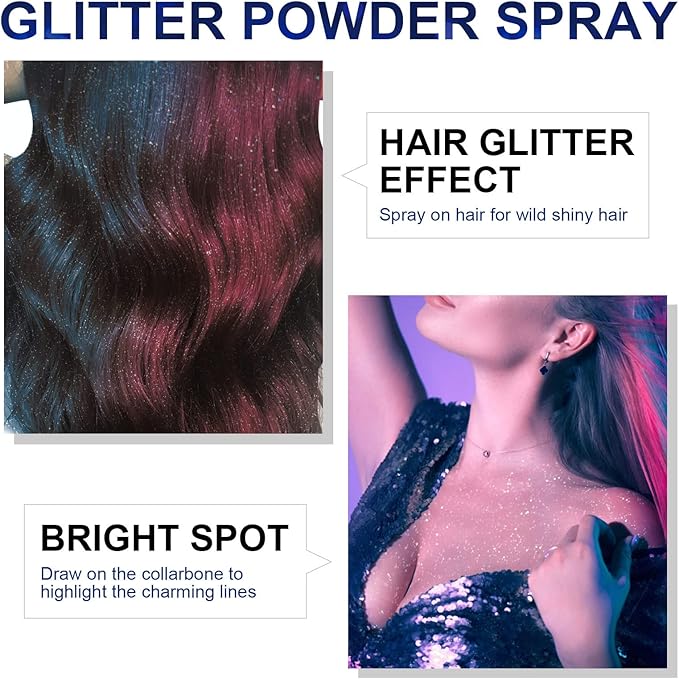 Body Glitter Spray, Perfect Body Glitter for Music Festival Stage Makeup and Festival Rave Highlighter Makeup. (2 Pcs)