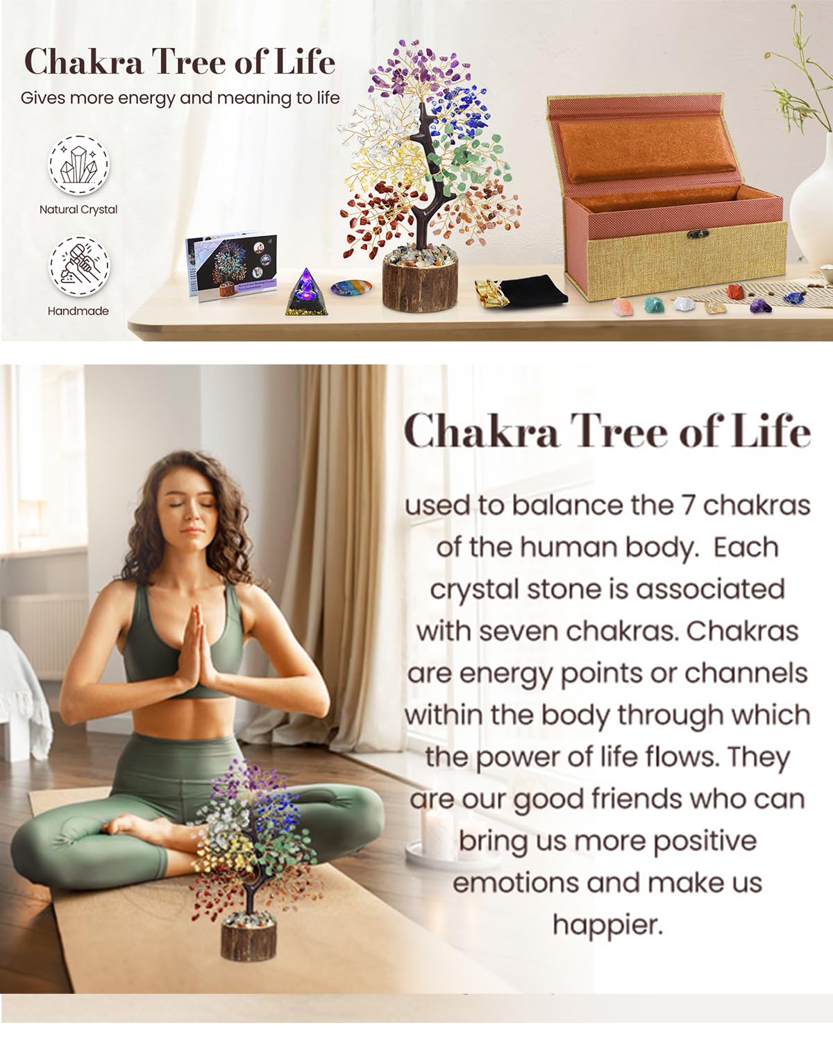 7 Chakra Crystal Tree of Life - Unique Birthday Gifts for Women, Healing Crystal Trees for Home Decor, Office Desk Decor, Positive Energy Spiritual Cleansing for Meditation Crystals and Healing Stones
