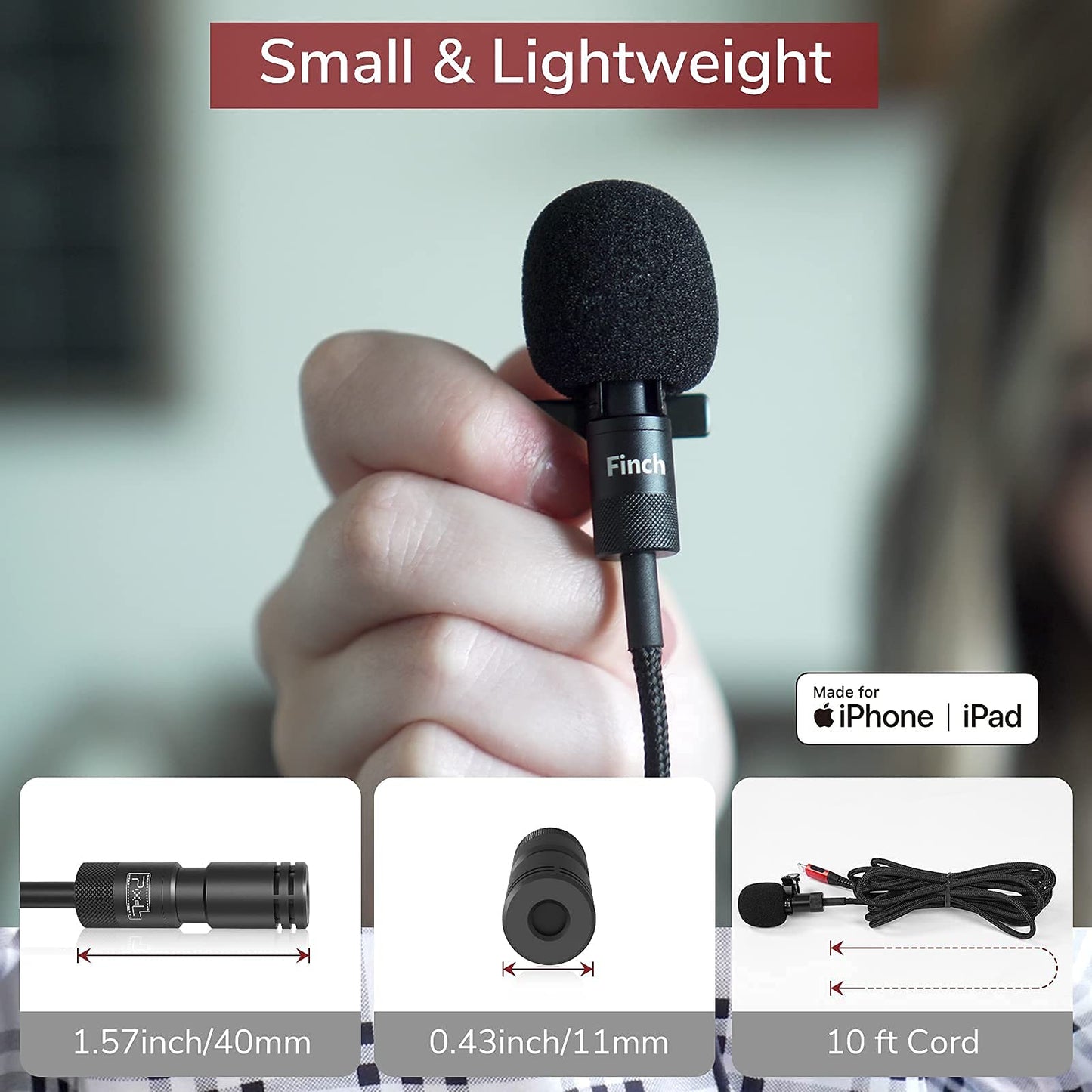 Pixel Lavalier Microphone For Iphone (Apple Mfi-Certified) | Lav Mic For Vlogging | External Microphone For Video Recording, Com