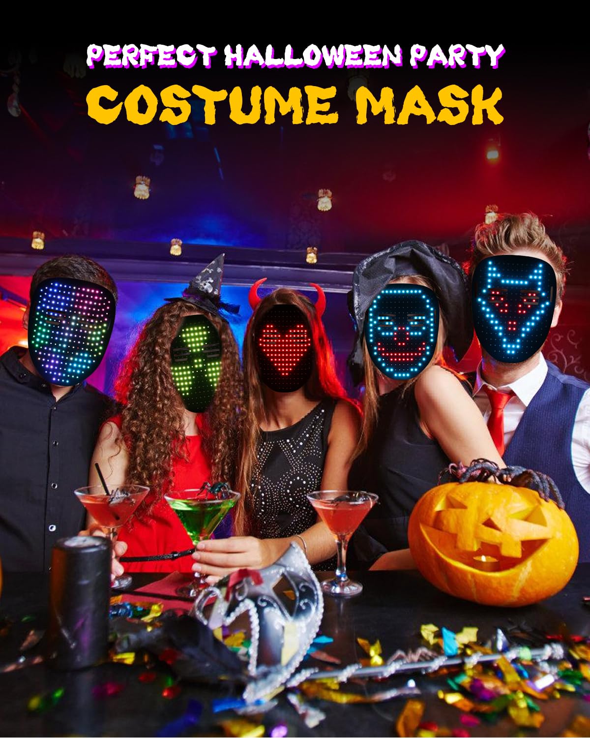 Envyvip Rechargeable LED Mask for Men Women, Cool Halloween Costume Mask Birthday Gifts for Teen Boys & Girls