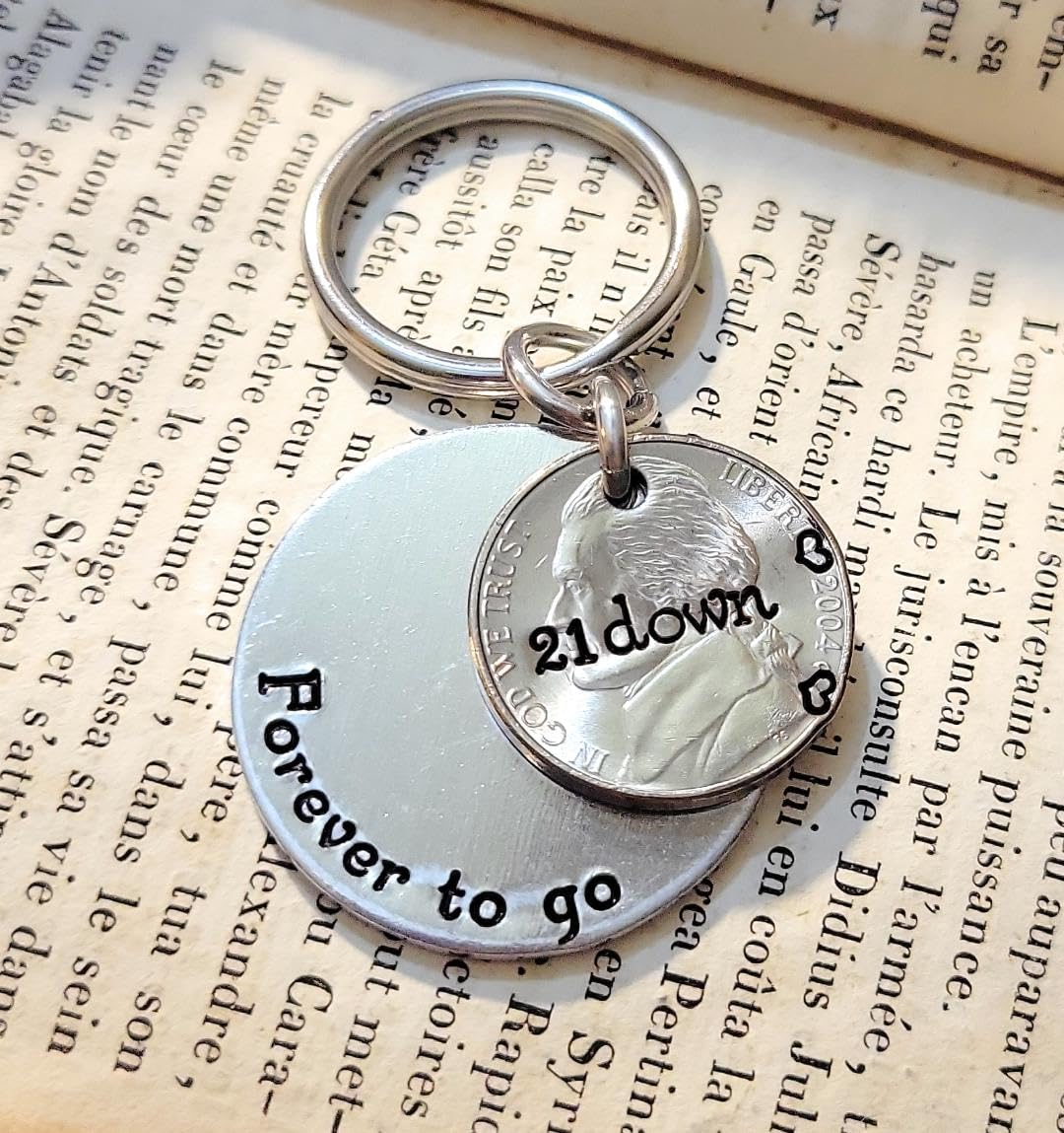 21st Anniversary, Traditional 2004 Nickel, 21 Down and Forever To Go Key Chain, Wedding Anniversary