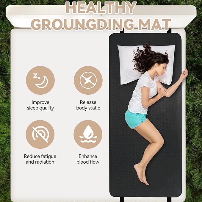 earthzhenxin Grounding Sheets, Grounding Mat for Bed, Improve Sleep Quality, Relieve Stress, Anti-Static Mat Suitable on Bed (Black, King - 76" x 27")