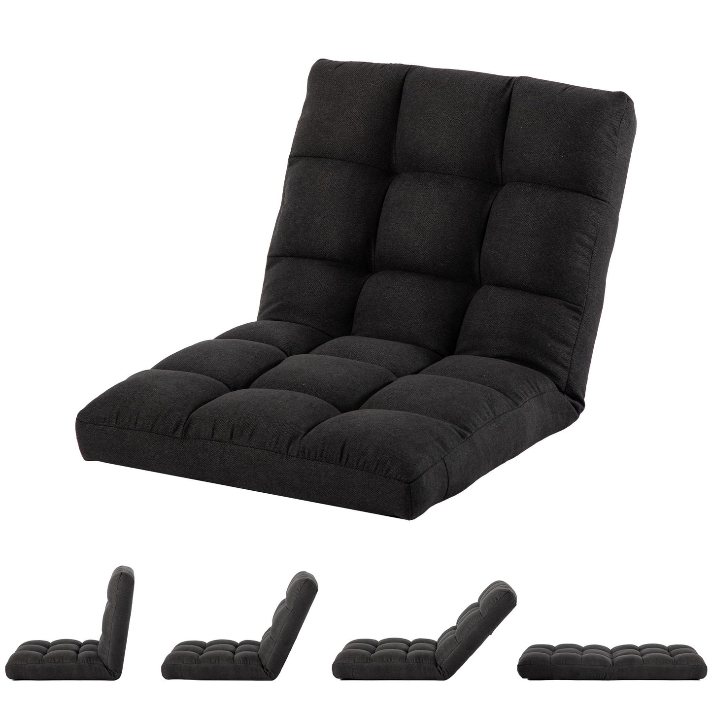 YI DANICA Floor Chair with Back Support Folding Chair with 6 Adjustable Position, Padded Sleeper Bed, Floor Gaming Chair, Meditation Chair, Gaming Floor Chairs for Adults (Country Rustic, Black)