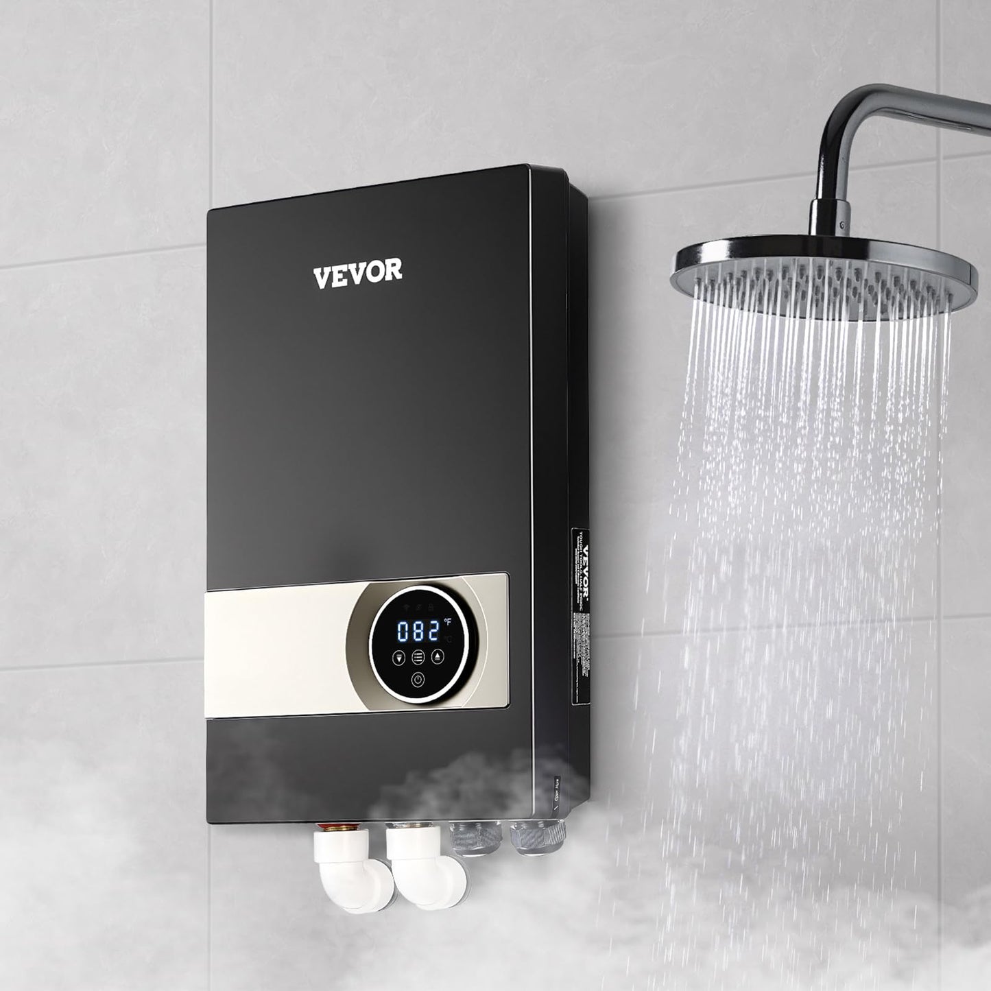 VEVOR Tankless Water Heater Electric, 27KW 240V Black Instant Water Heater, LCD Touch Screen, Digital Temperature Display, Child Security Lock, On Demand for Bathroom, Kitchen, Shower, Mall, Salon