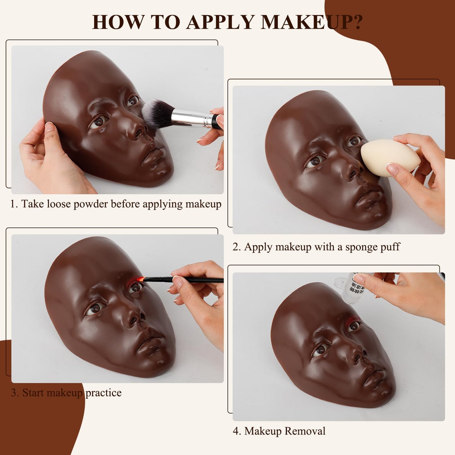 Hongmed Makeup Practice Face,Makeup Practice Face Board with 1 PC Face Painting and 2Pcs Makeup Brushes for Face Painting/ Stage