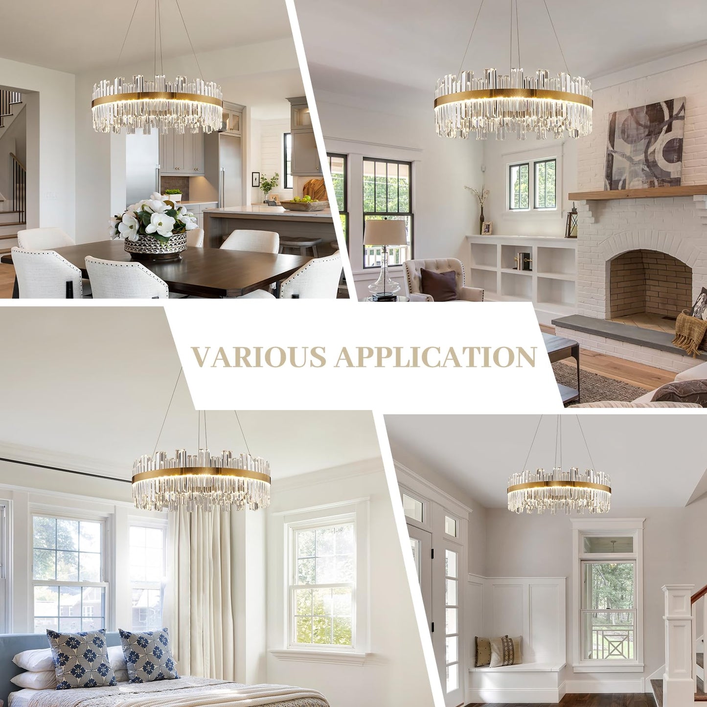 23.6" Dimmable Modern LED Crystal Chandeliers,Gold Chandelier Light Fixture, 3 Colors Contemporary Pendant Ceiling Light for Dining Room Living Room Kitchen Island Entryway Foyer ,With Remote Control