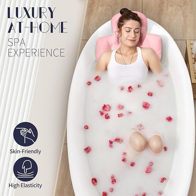 Full Body Bath Pillow for Bathtub, Thick Bathtub Cushion with Laundry Bag, Luxury Tub Pillow for Bath for Headrest Neck and Back Support Pink 60" x 16"