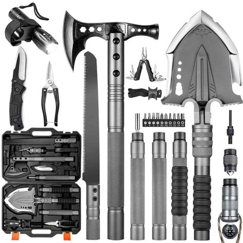 HUZSV Survival Shovel Multitool with Axe 28 in 1 Unbreakable Tactical Shovel kit Compact Camping Shovel for Outdoor Caming Hiking Backpacking Emergency