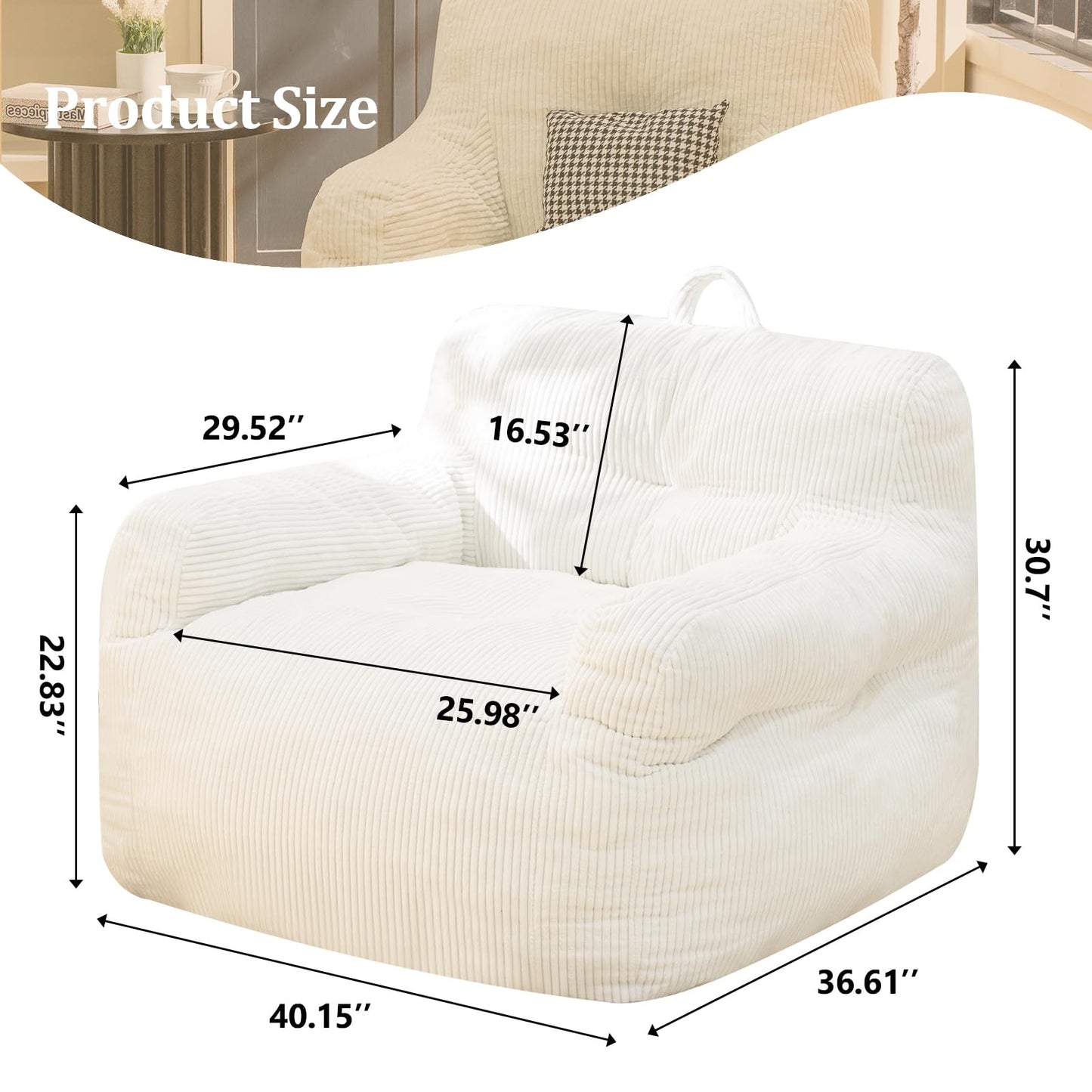 Stmoze Bean Bag Chair for Adults - Faux Fur, Fluffy and Comfy with Filler, Big Sofa for Reading, Gaming (Beige, Oversize)
