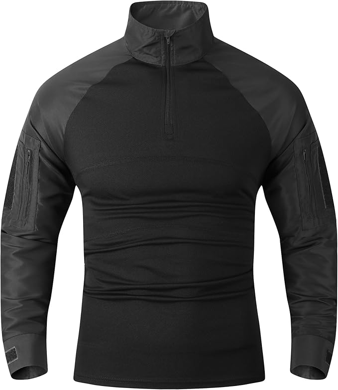 Men's Tactical Military 1/4 Zip Long Sleeve Shirt Breathable Fabric with Pockets Comfort Fit for Outdoor