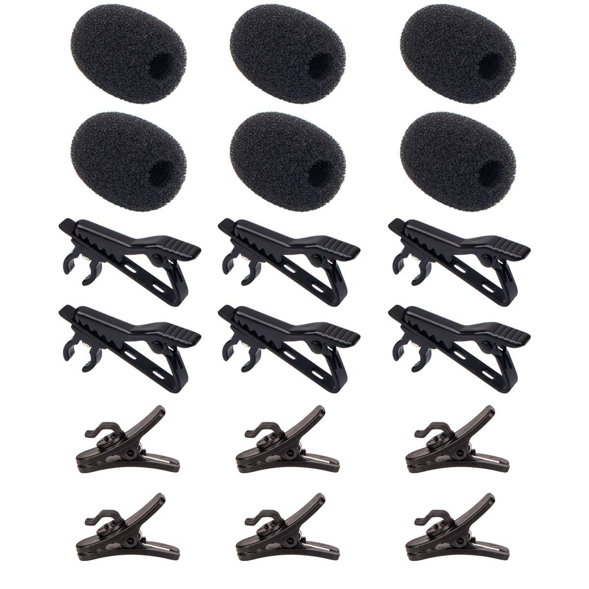 ALEKOR 6 Pieces Lavalier Microphone Metal Tie Clips, 6 Pieces Lapel Mic Windscreen Foam Covers and 6 Pieces Lav Mic Plastic Wire