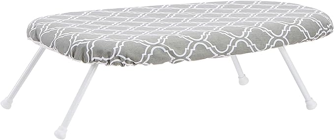 Amazon Basics Compact Tabletop Ironing Board with Folding Legs - Trellis Removable Cover, Chevron, 23.6"L x 7.1"W x 14.3"H