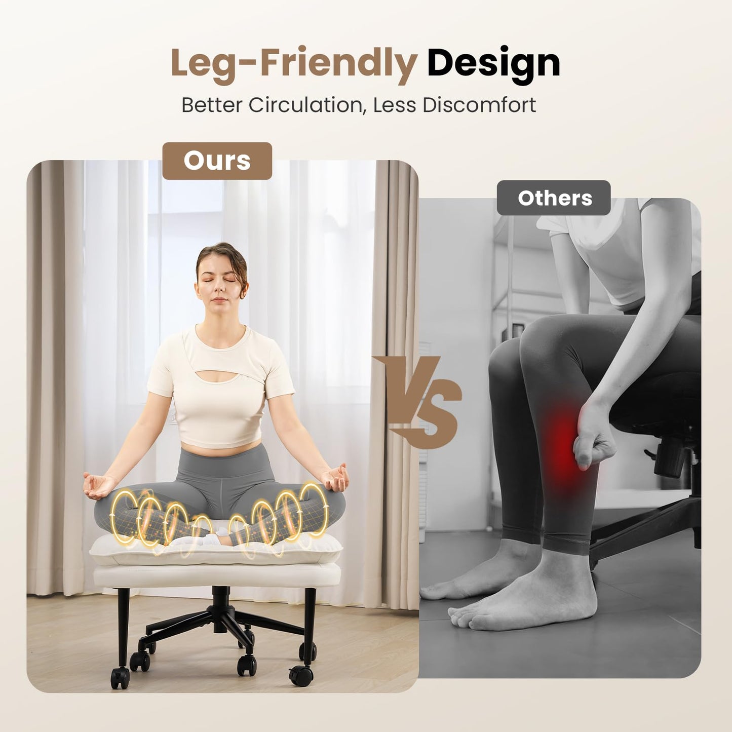 HOMRELEXA Cross Legged Office Chair, Ergonomic Cloud Criss Cross Desk Chair, Meditation Chair with Wheels, Height Adjustable Seat for ADHD, Wide Kneeling Chair with Back Support