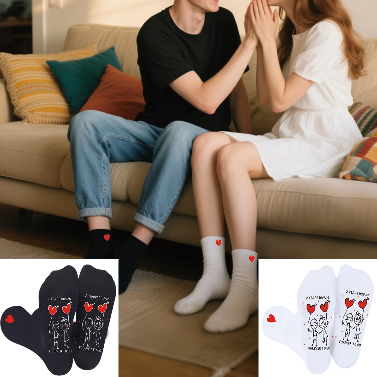 Farmansion 2 Years Anniversary Socks for Him or Her, 2nd Wedding Presents for Husband Wife,Anniversary Keychain for Couples