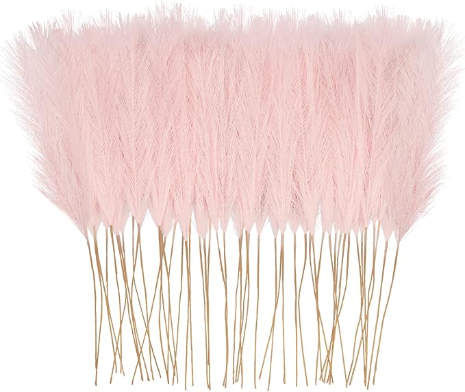 obbsie 50pcs Pink Faux Pampas Grass Decor, 21.6" Short Artificial Pompous Grass Floral Fake Pompas Grass Branches Vase Fil...