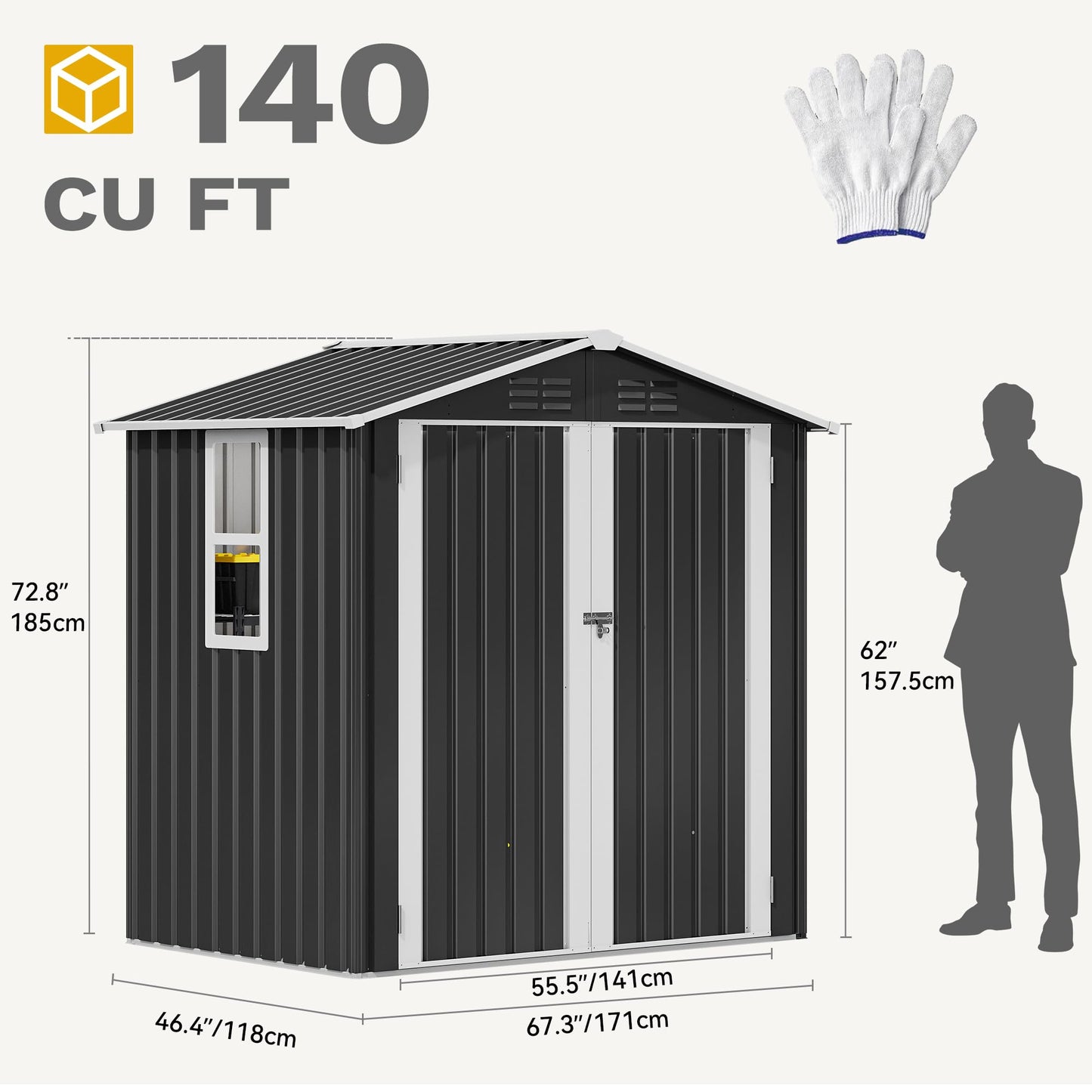 DWVO 6x4ft Outdoor Storage Shed with Window, Metal Lockable Metal Garden Shed with Sloped Roof for Tools, Bikes, Ideal for Backyard, Patio, Garage, Lawn (Gray + White)