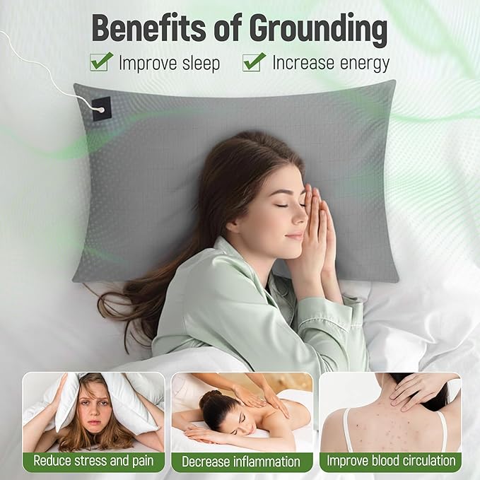 Groundingtop Pillowcase Upgraded 10% Silver Fiber Grounding Pillowcase, 90% Cotton Grounded Earth Bed Pillow Cover for Better Sleep Pain Relief Improve Energy, Queen 20x30 Inch, Gray 1PC