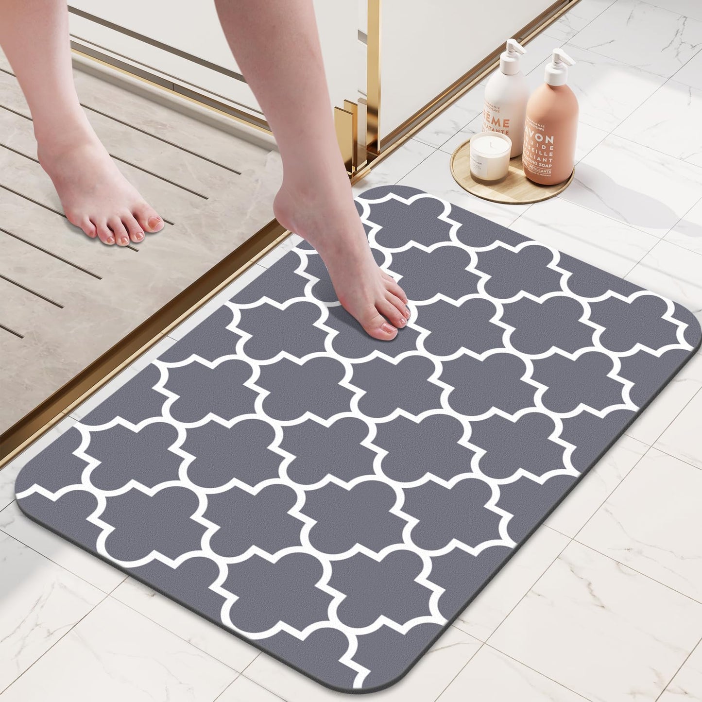 KMAT Bath Mat Super Absorbent Bathroom Rugs Anti-Slip Quick Dry Bath Rug Fits Under Door Washable Bath Rugs for Bathroom Shower Room in Front of Bathtub Sink, Grey 16"x24"