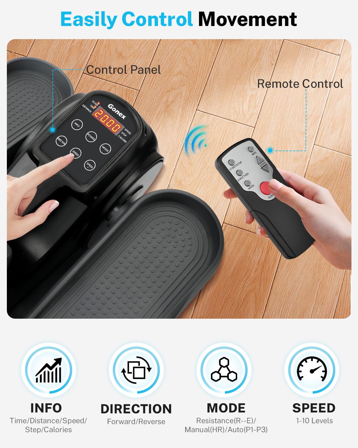 Gonex Under Desk Elliptical Exercise Machine Electric Sitting Seated Leg Pedal Exerciser with Resistance for Seniors Elderly Home 3 in 1 Mini Equipment with Remote 10 Resistance & 10 adjustable Speeds