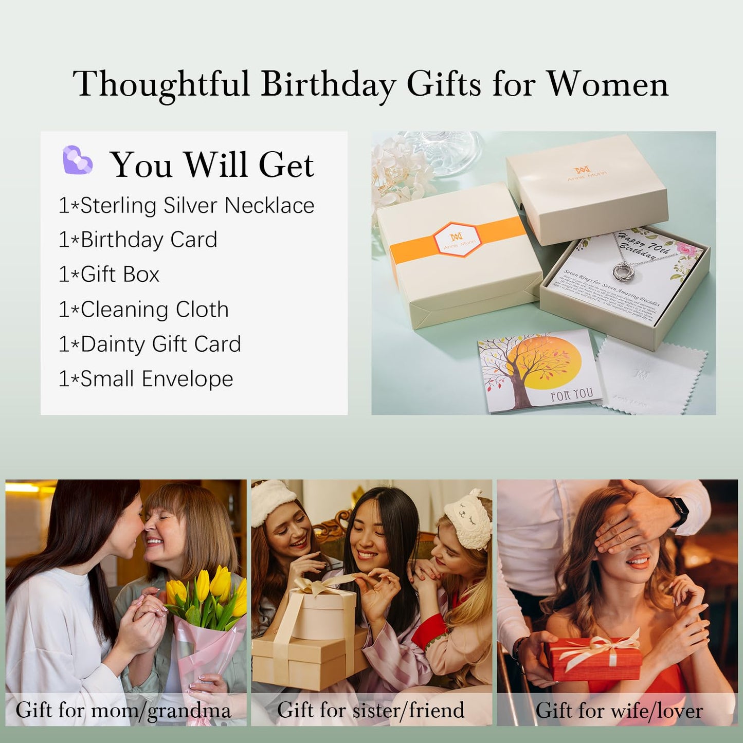 AM ANNIS MUNN 40th Birthday Gifts for Women, 925 Sterling Silver Necklaces for Women Four Circle Jewelry for Women 40th birthday