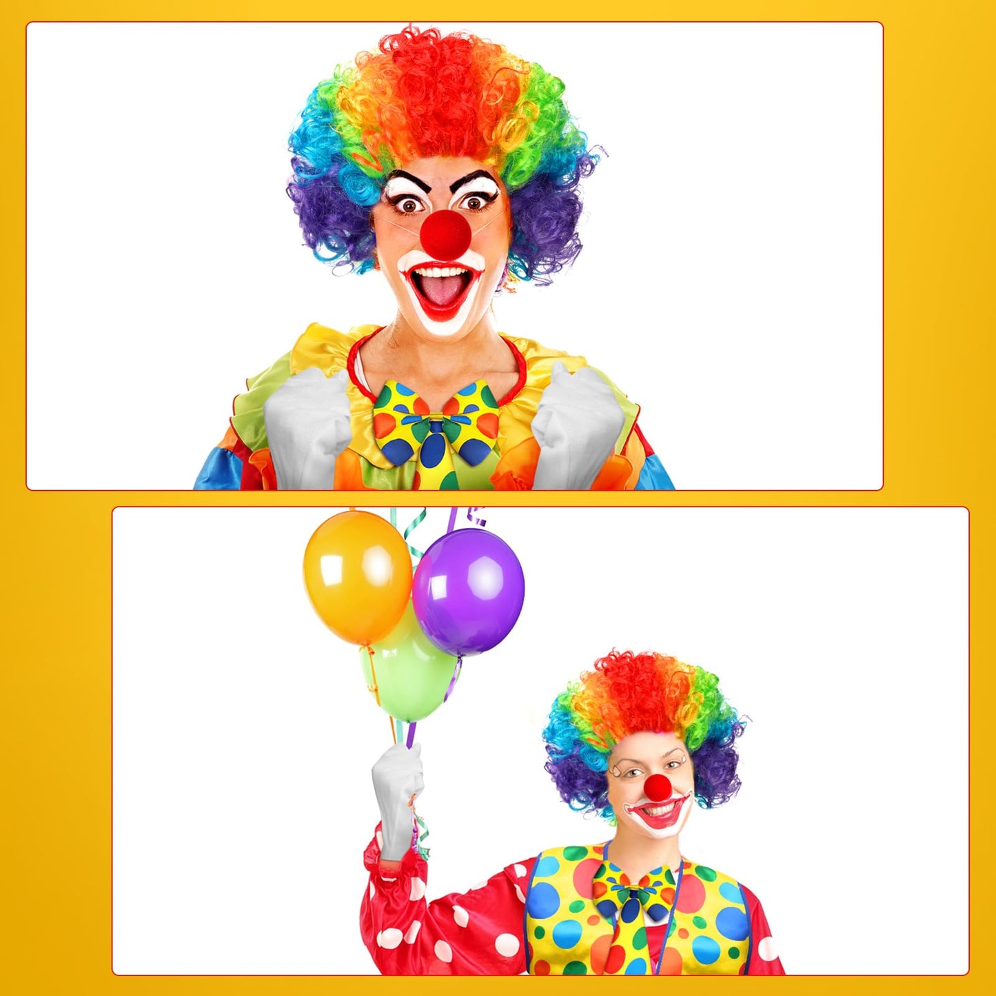 Funtery 12 Pcs Clown Costume Set - Clown Nose, Vest, Wig, Bow, Tie, White Gloves for Circus Cosplay Party