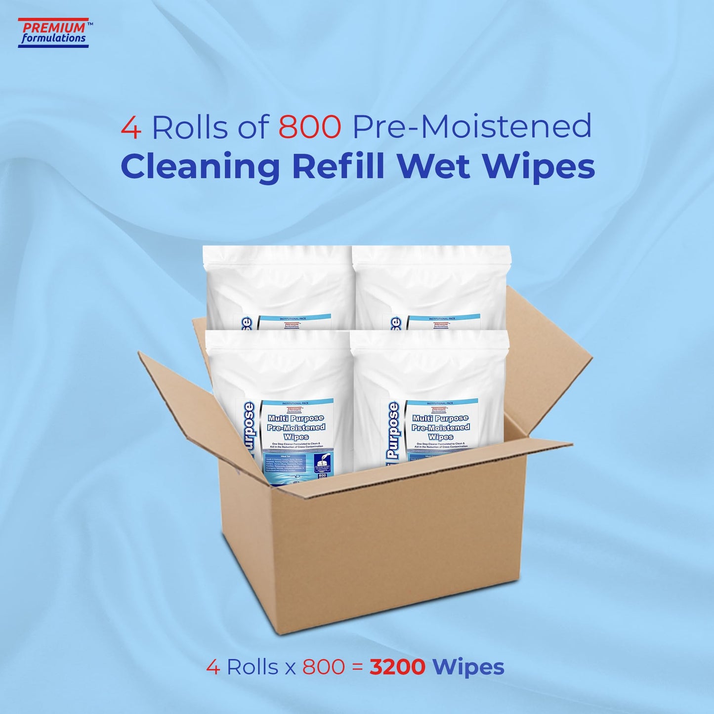 Freshnaps Wet Wipes Bulk - 4 x 800 Count Refill Bags (3200 Commercial Disposable Wipes) Value Pack - For Upward Pull Dispenser Ideal For Public Use