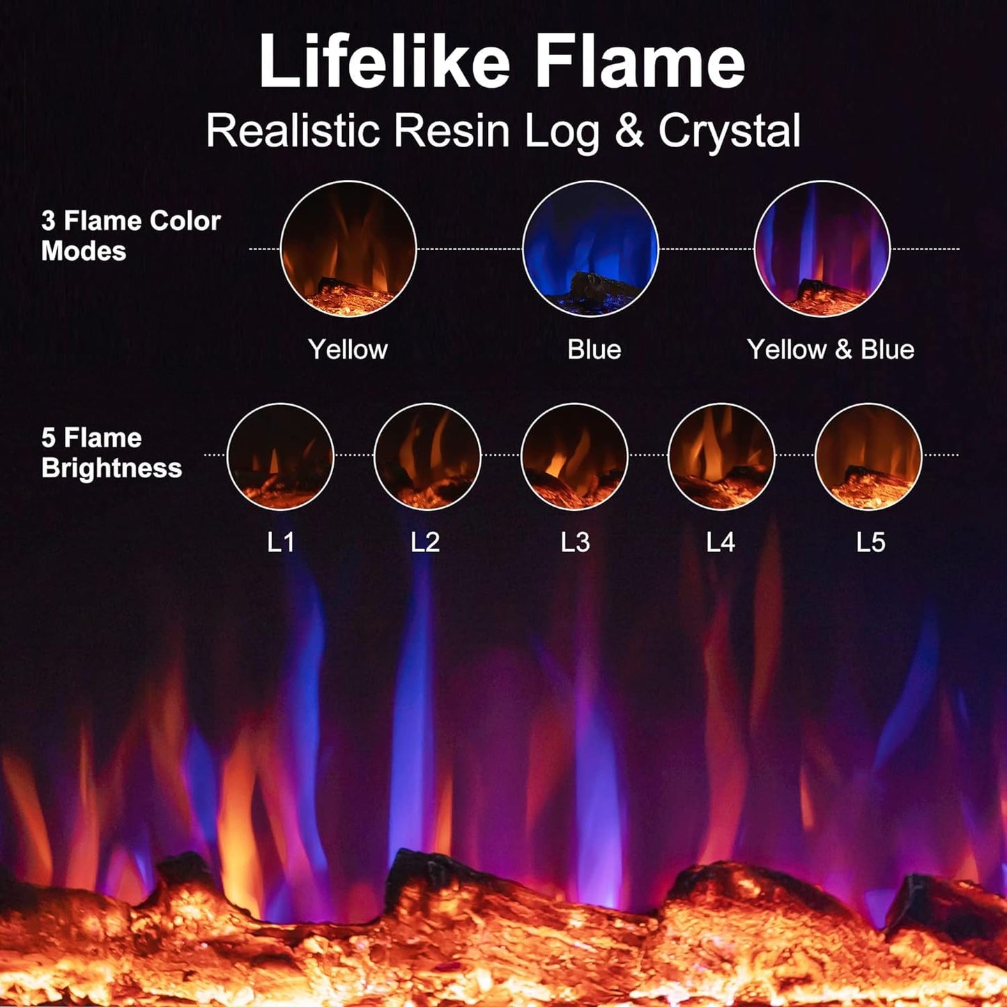 45'' Electric Fireplace Inserts, Recessed & Wall Mount Electric Heater and Linear Fireplace with Remote Control, Adjustable Flame Color, Temperature, Hard Wired & Plug in