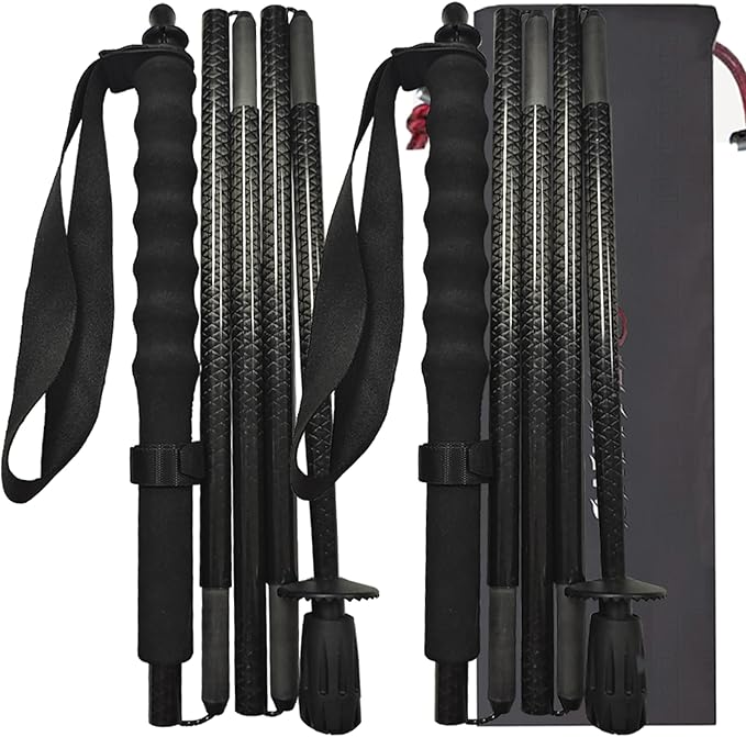 5-Section Carbon Fiber Trekking Poles, Lightweight and Durable 2-Pack, Foldable, Straight Grip, Suitable for Hiking, Trekk...