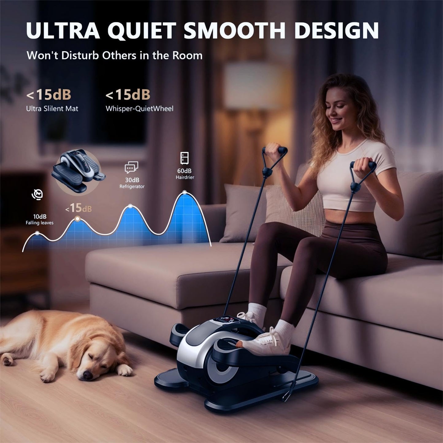 LVPIMAN Large Size Under Desk Elliptical Machine,Electric Leg Exerciser for Seniors,12 Adjustable Speeds&12 Modes with Remote Control,Elastic Rope,Manual&Auto Mode for Home Office