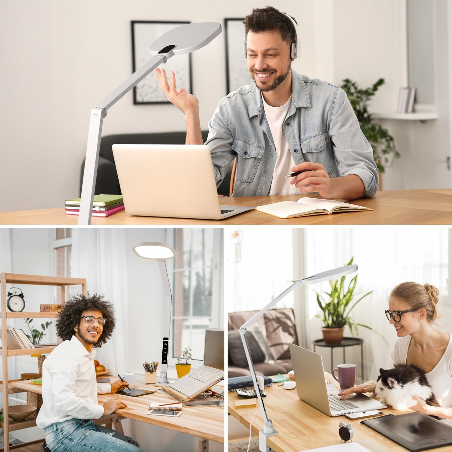 LED Desk Lamp for Home Office, 15W Desk Light with C- Clamp, Swing Arm, Memory & Timer Function, 1200LM Dimmable Computer Light for Video Calls, Conference, Study (White-Clamp)