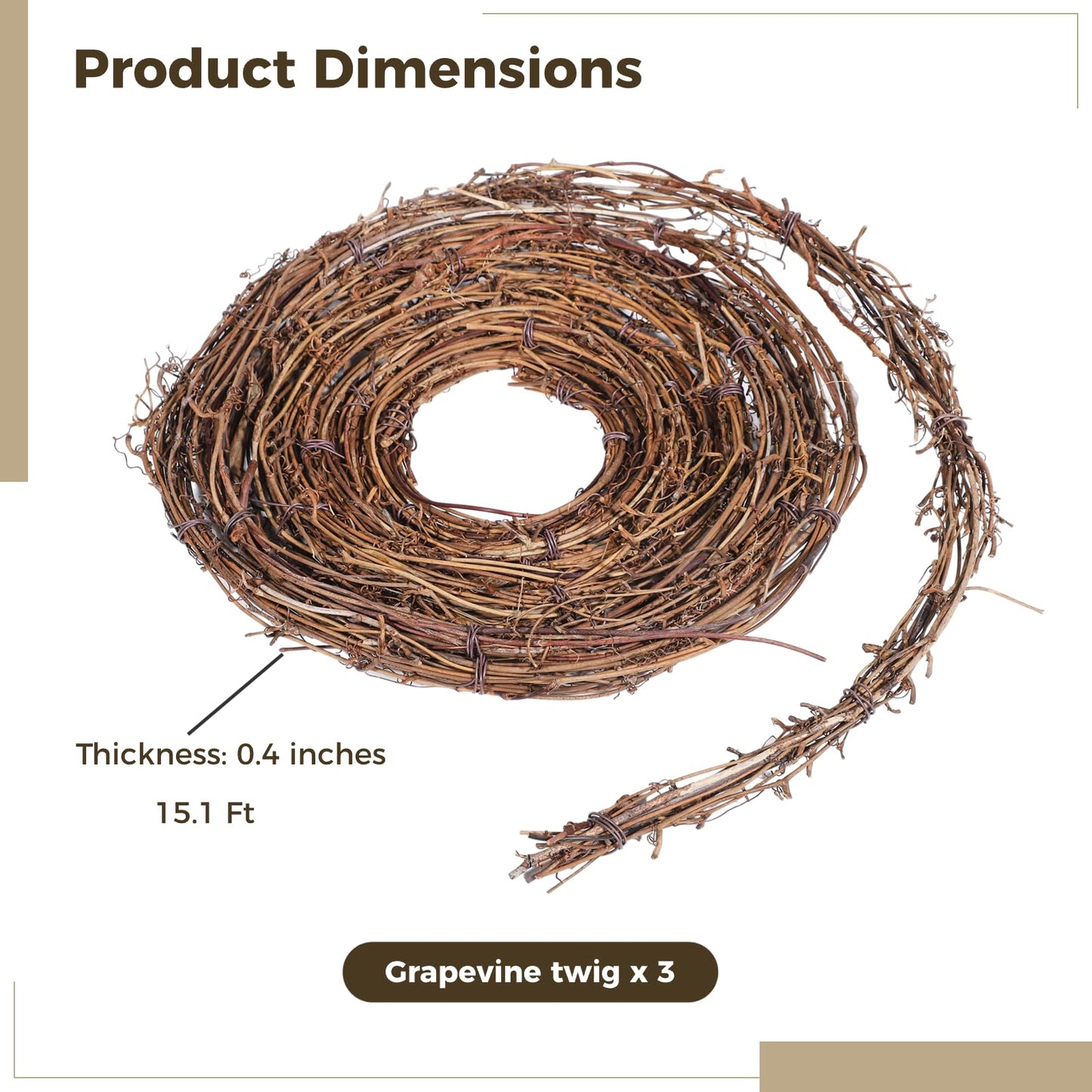 3 PCS Grapevine Garland - DIY Crafts Natural Grapevine Twig Vines, 15 Feet Vines Garland Wreaths for Wedding House Holiday Door Vase Wall Decor