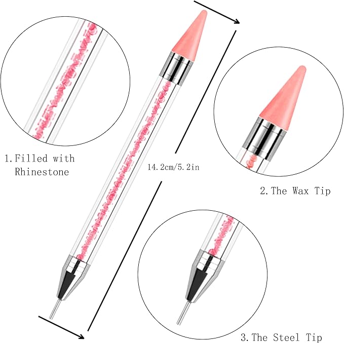 Kaychan Rhinestone Picker Tool 2 Acrylic Handle Rhinestones Applicator Dual-Ended DIY Nail Art Tool with 4 Extra Wax Tips and 1 Tweezer