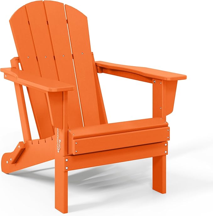 Costaelm Patio Conversation Set, 5 Piece Balcony Furniture, Small Patio Firepit Furniture Outdoor Adirondack Square Coffee Table and Chair for Backyard Lawn Porch Pool Garden, Orange