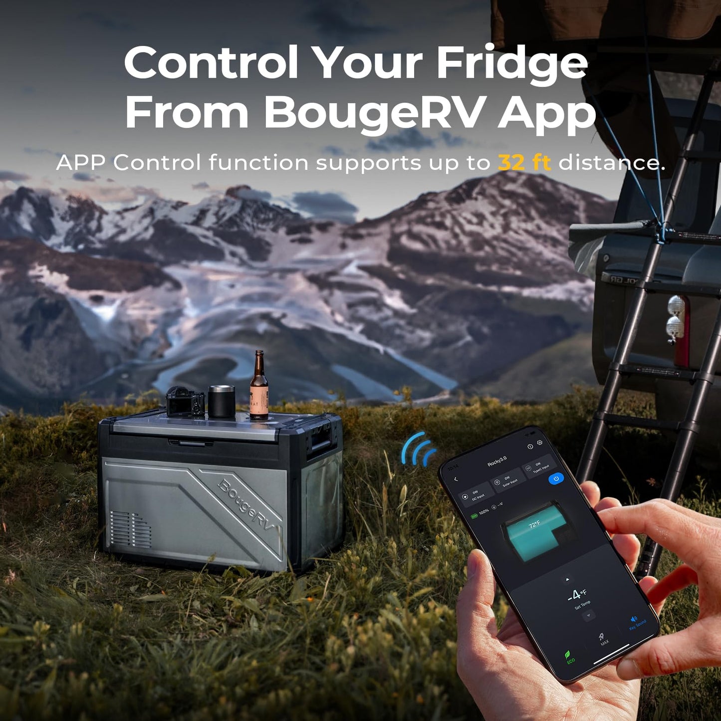 BougeRV 12 Volt Portable Refrigerator, 69 Quart Dual Zone Car Fridge Freezer with APP Control, Compressor Cooler 12/24V DC, 110~240V AC for Overlanding, Camping, Travel, RV(2026 New Model: Rocky V3.0)