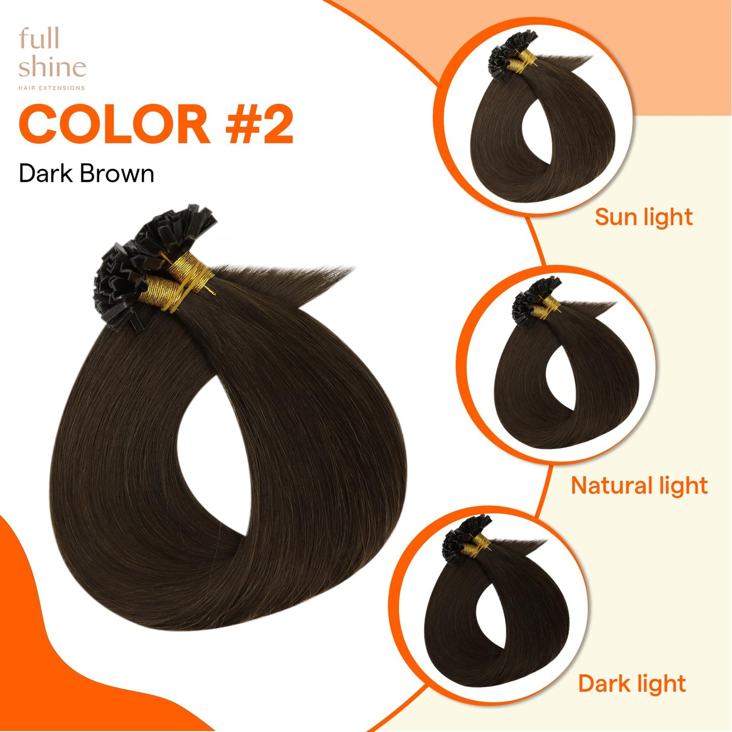 Full Shine Long Ktip Human Hair Extensions Color 2 Dark Brown K Tip Hair Extensions Human Hair 24 Inch Keratin Bond Extensions 5