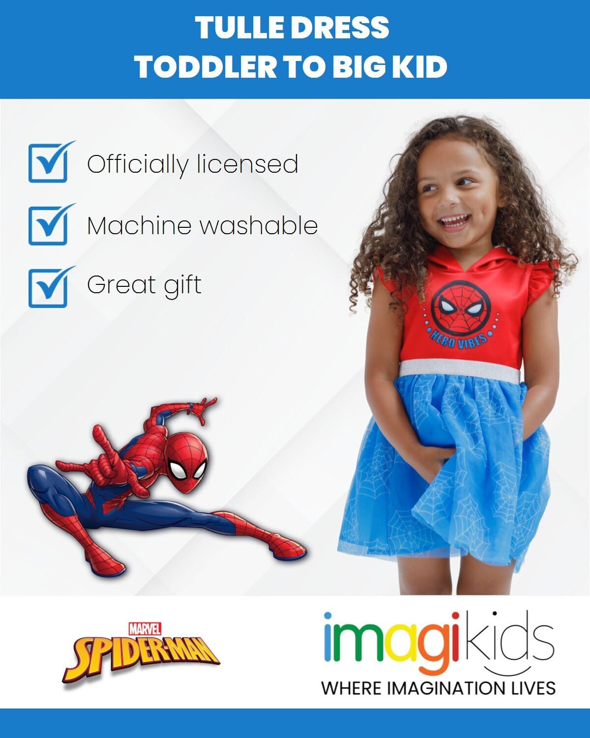 Marvel Spider-Man Toddler Girls Mesh Tulle Dress Blue 2T
