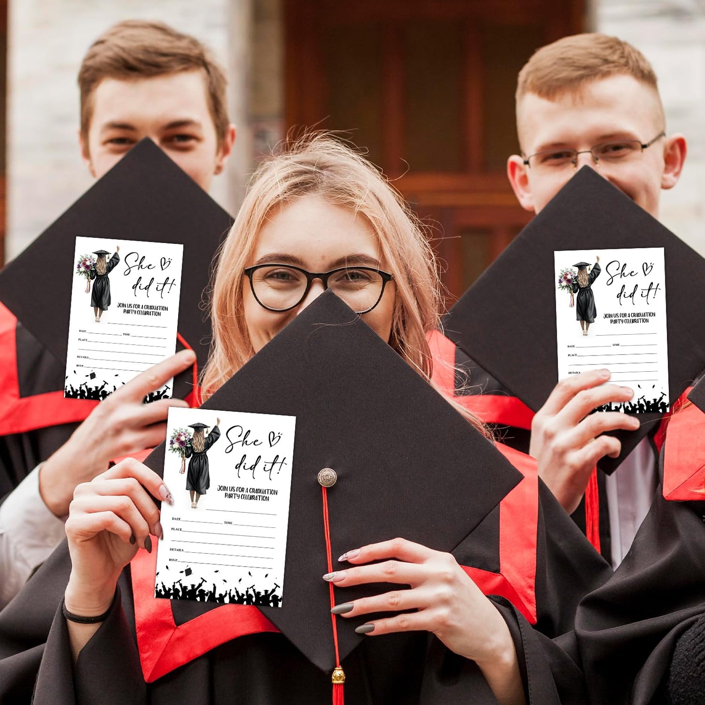 She Did It Graduation Invite Cards, 20 Graduation Invitations with Envelopes Congrats Grad Graduation Party Supplies for University College or High School Celebration Announcement Party Decor -FS388