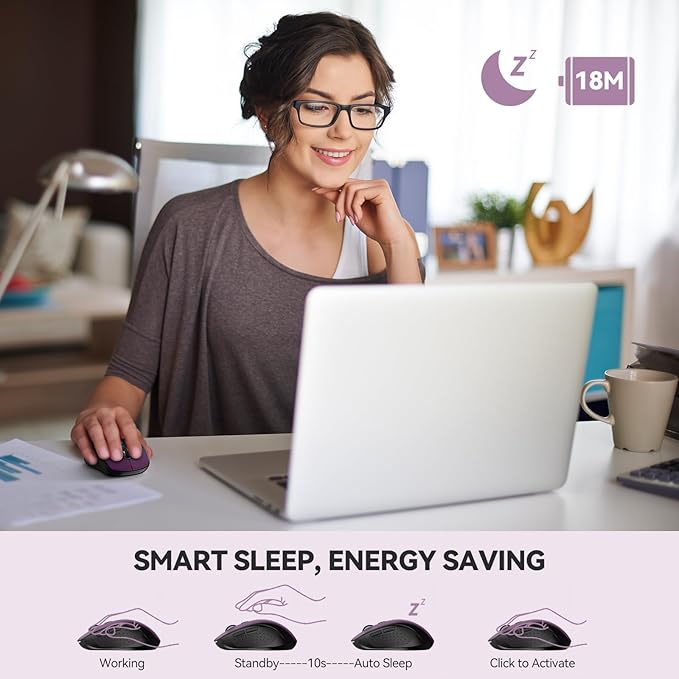 TECKNET Bluetooth Mouse, 4000DPI Wireless Mice for Laptop 2-in-1(BT 5.0/3.0+2.4Ghz) Computer Portable PC Mouse Wireless with USB Receiver for Mac (USB-A+Bluetooth, Purple)