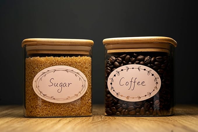 MONEST Waterproof & Oil Resistant Jar & Lid Stickers - Pantry/Canning, Spice & Bottle Labels (Rose Gold Flower 2x3)