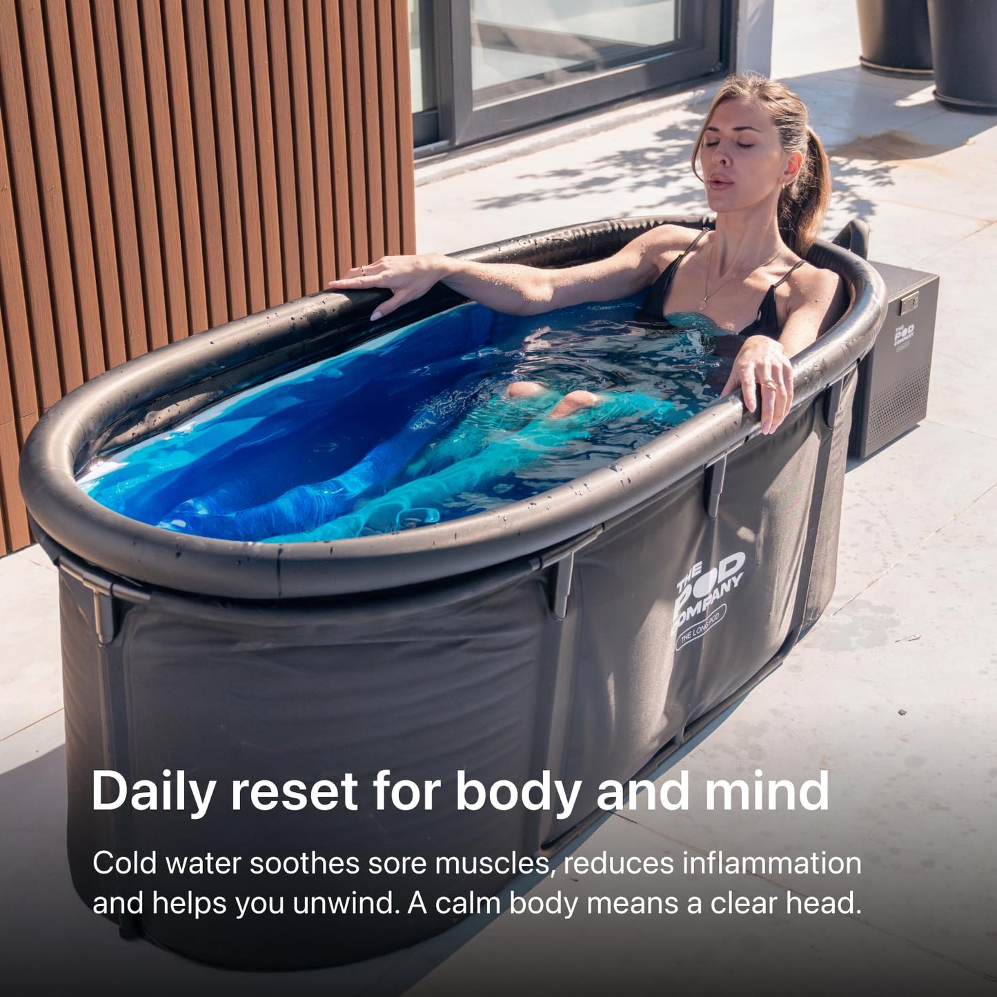 The Pod Company Long Pod 126 Gal Cold Plunge Tub + 1/3 HP Water Chiller Bundle, Extra-Large Ice Bath, 41°F Ice-Free Cooling System, Fits Up to 6'9"