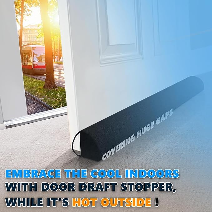 HomeProtect Under Door Draft Stopper 30 Inch Triangle Door Weather Stripping Reduce Wind/Breeze Noise Light Blocker Door Sweeps, Improved Triangle Design More Fits 0 to 3" Door Gaps Black