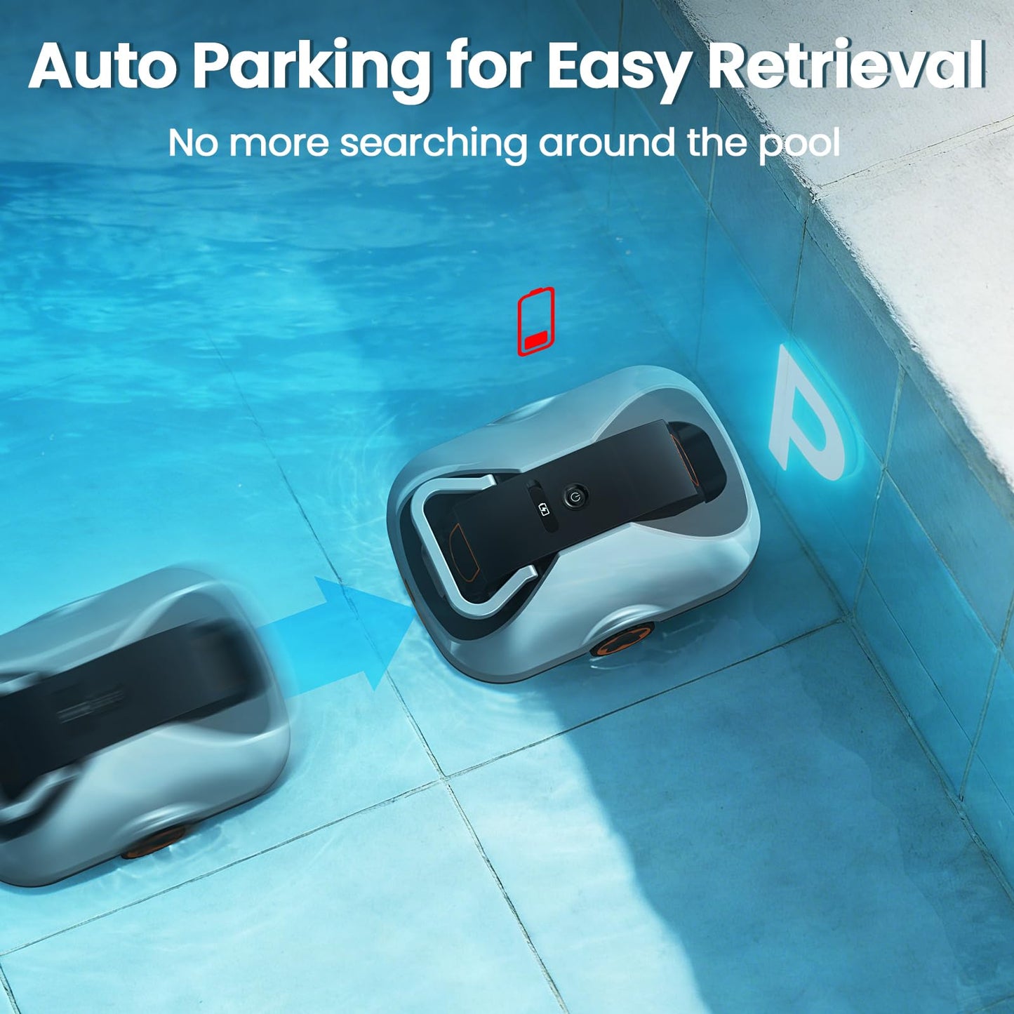 Zebary C1 Robotic Pool Cleaner, 200-Min Cordless Pool Vacuum for Above Ground & Inground Pools up to 2500 Sq.ft, Automatic Pool Vacuum Robot for Leaves & Dirt, Powerful Suction Self-Parking-Orange