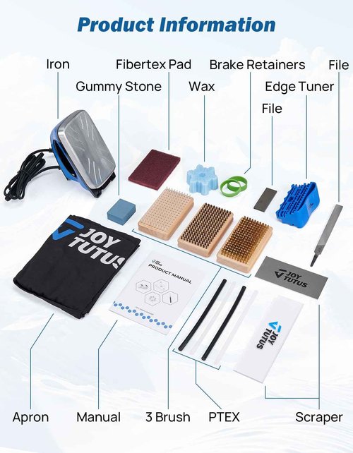 JOYTUTUS Ski Snowboard Wax Kit, Complete and Portable Snowboard Ski Tuning Kit with Dual Voltages Wax Iron, Snowflake Wax, Edge Tuner, 3 Brush Kit, 2 Wax Scraper, 4 Ptex